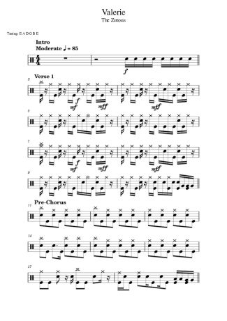 The Zutons Valerie score for Drums