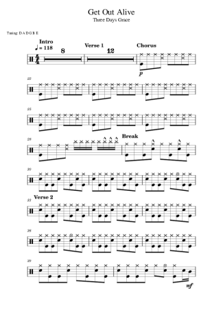 Three Days Grace Get Out Alive score for Drums
