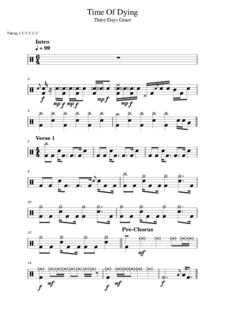 Three Days Grace Time Of Dying score for Drums