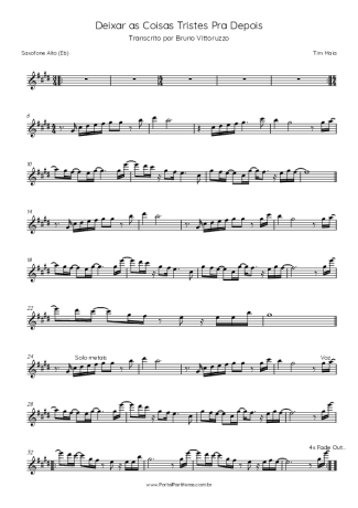 Tim Maia Deixar As Coisas Tristes Pra Depois score for Alto Saxophone