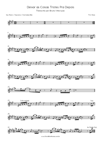 Tim Maia Deixar As Coisas Tristes Pra Depois score for Tenor Saxophone Soprano (Bb)