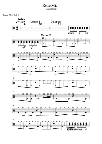 Tokio Hotel Rette Mich score for Drums