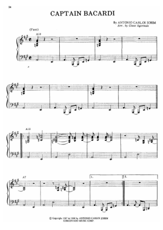 Tom Jobim Captain Bacardi score for Piano
