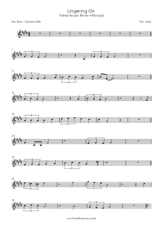 Tom Jones Lingering On score for Tenor Saxophone Soprano (Bb)