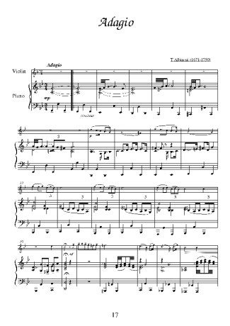 Tomaso Albinoni Adagio score for Piano