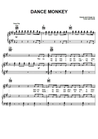 Tones and I Dance Monkey score for Piano