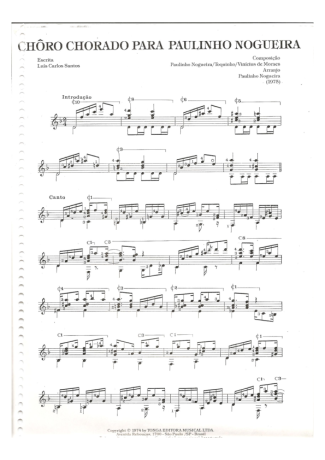 Toquinho Choro Chorado Para Paulinho Nogueira score for Acoustic Guitar