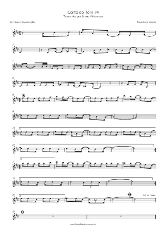 Toquinho e Vinícius de Moraes Carta Ao Tom 74 score for Tenor Saxophone Soprano (Bb)