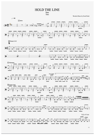 Toto Hold The Line score for Drums