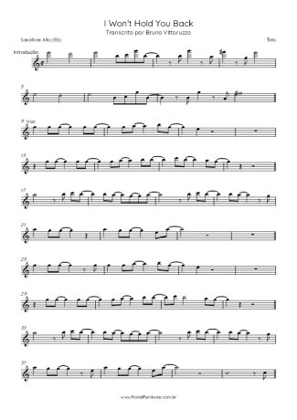 Toto I Won´t Hold You Back score for Alto Saxophone