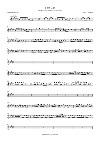 Tracy Chapman Fast Car score for Alto Saxophone