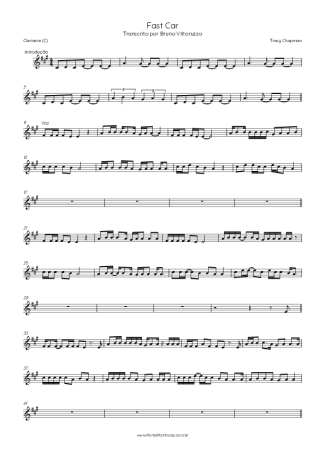 Tracy Chapman Fast Car score for Clarinet (C)