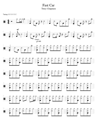 Tracy Chapman Fast Car score for Drums