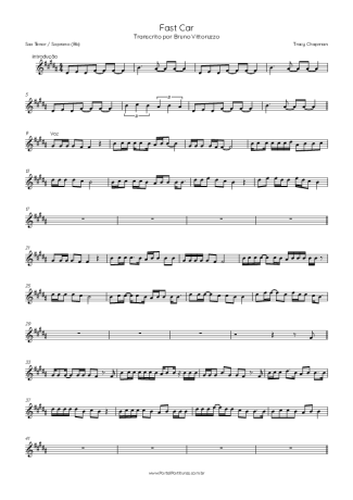 Tracy Chapman Fast Car score for Tenor Saxophone Soprano (Bb)