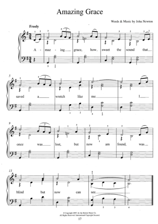 Traditional Gospel Music Amazing Grace score for Piano
