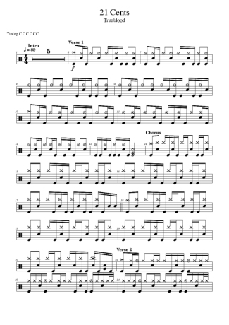 Trueblood 21 Cents score for Drums