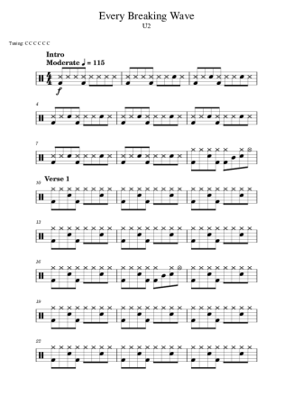 U2 Every Breaking Wave score for Drums