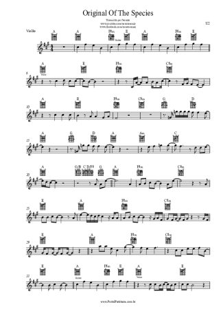 U2 Original Of The Species score for Acoustic Guitar