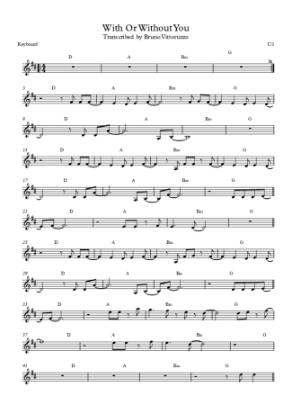 U2 With Or Without You score for Keyboard