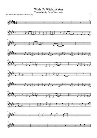U2 With Or Without You score for Tenor Saxophone Soprano (Bb)