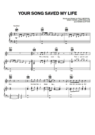 U2 Your Song Saved My Life score for Piano