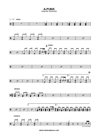 Vampire Weekend A-Punk score for Drums