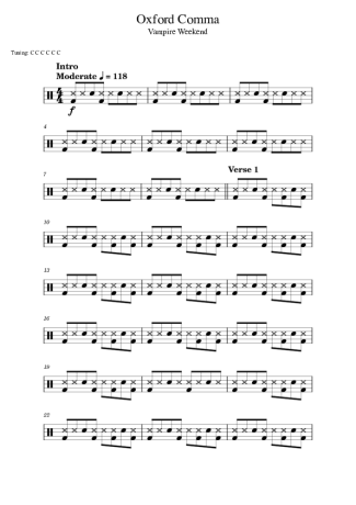 Vampire Weekend Oxford Comma score for Drums