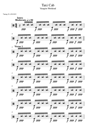 Vampire Weekend Taxi Cab score for Drums