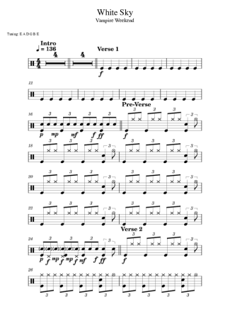 Vampire Weekend White Sky score for Drums
