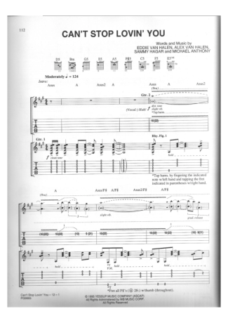 Van Halen Cant Stop Loving You score for Guitar