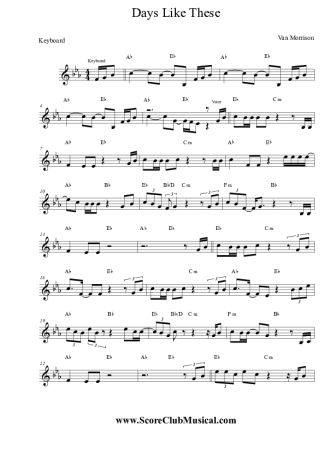 Van Morrison Days Like These score for Keyboard