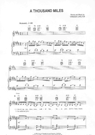 Vanessa Carlton A Thousand Miles score for Piano