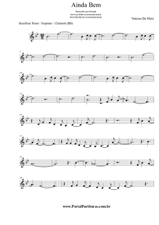 Vanessa da Mata Ainda Bem score for Tenor Saxophone Soprano (Bb)