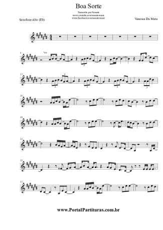 Vanessa da Mata Boa Sorte score for Alto Saxophone