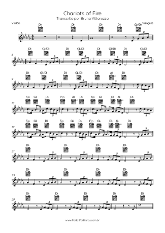 Vangelis Chariots Of Fire score for Acoustic Guitar