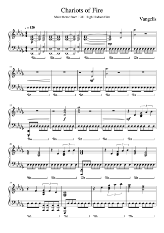 Vangelis Chariots of Fire (Carruagens de Fogo) score for Piano