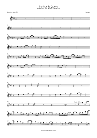 Vineyard Senhor Te Quero score for Alto Saxophone