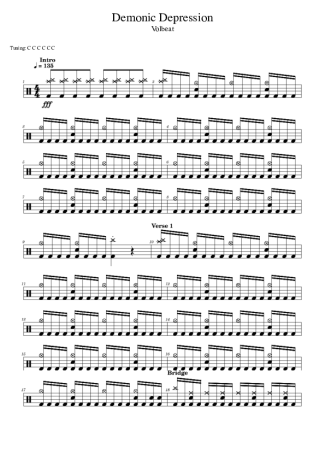 Volbeat Demonic Depression score for Drums