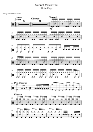 We the Kings Secret Valentine score for Drums