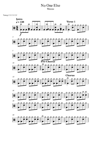 Weezer No One Else score for Drums