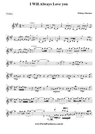 Whitney Houston I Will Allways Love You score for Violin
