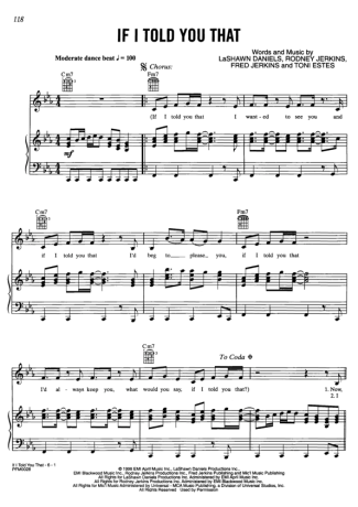 Whitney Houston If I Told You That score for Piano