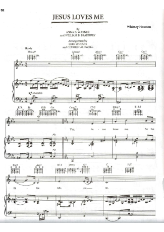 Whitney Houston Jesus Loves Me score for Piano