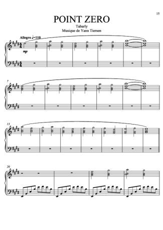 Yann Tiersen Point Zero score for Piano