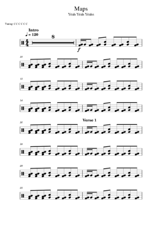 Yeah Yeah Yeahs Maps score for Drums