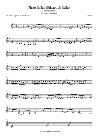 Yiruma Piano Ballad (Edward & Bella) score for Tenor Saxophone Soprano (Bb)