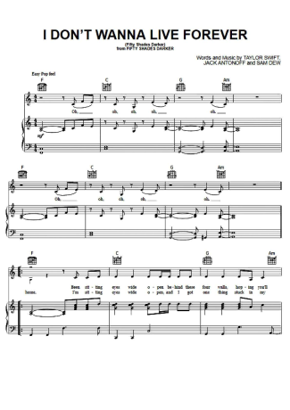 Zayn I Dont Wanna Live Forever (feat Taylor Swift) score for Piano