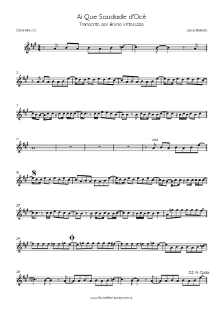 Zeca Baleiro Ai Que Saudade DOcê score for Clarinet (C)