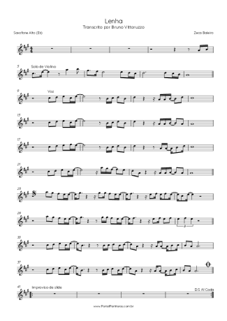 Zeca Baleiro Lenha score for Alto Saxophone