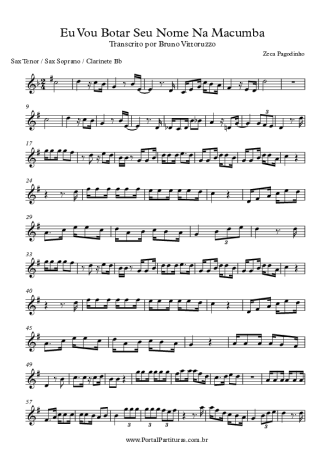 Zeca Pagodinho Eu Vou Botar Seu Nome Na Macumba score for Clarinet (Bb)